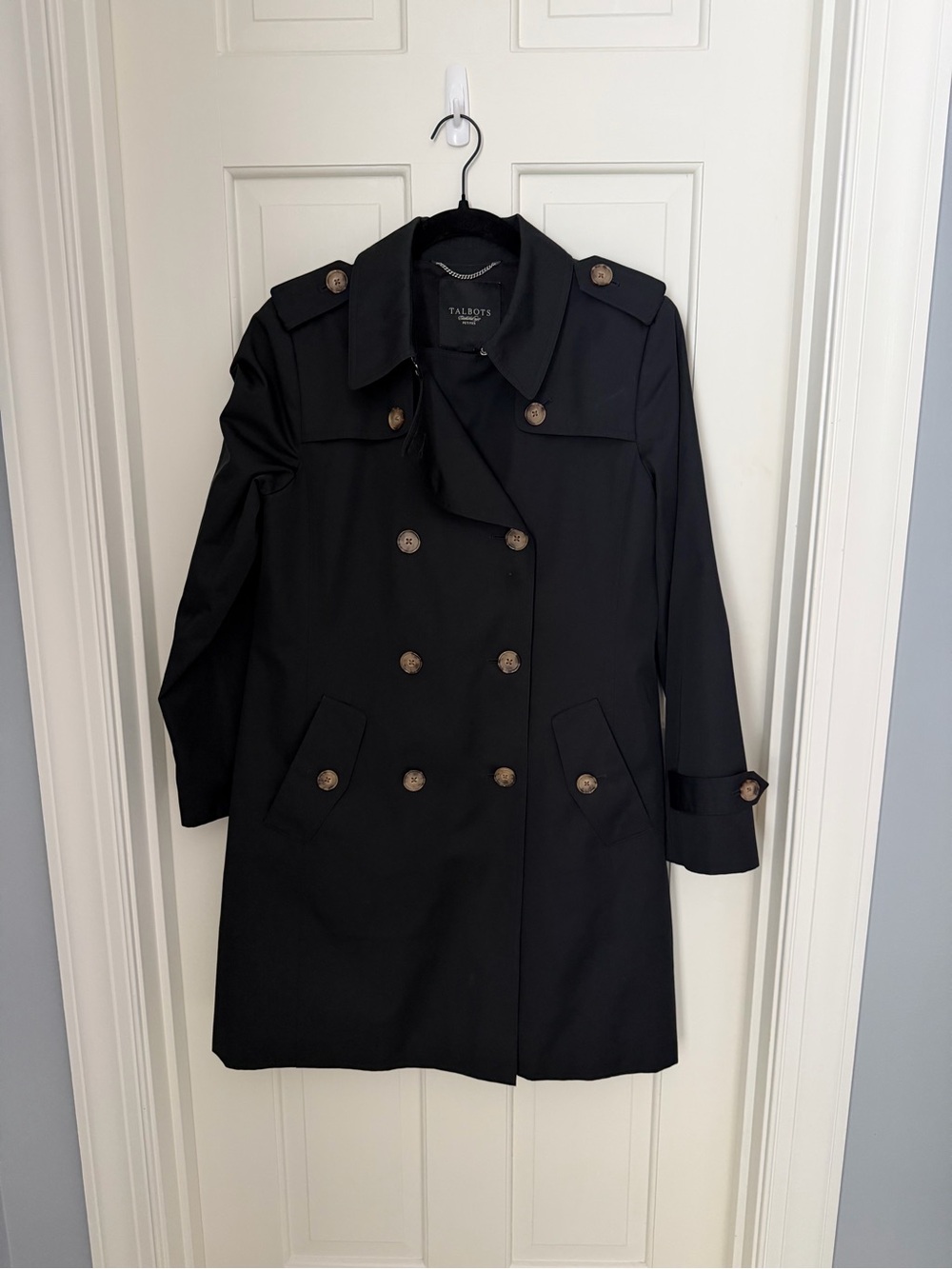 Talbots Black Double-Breasted Trench with Epaulets